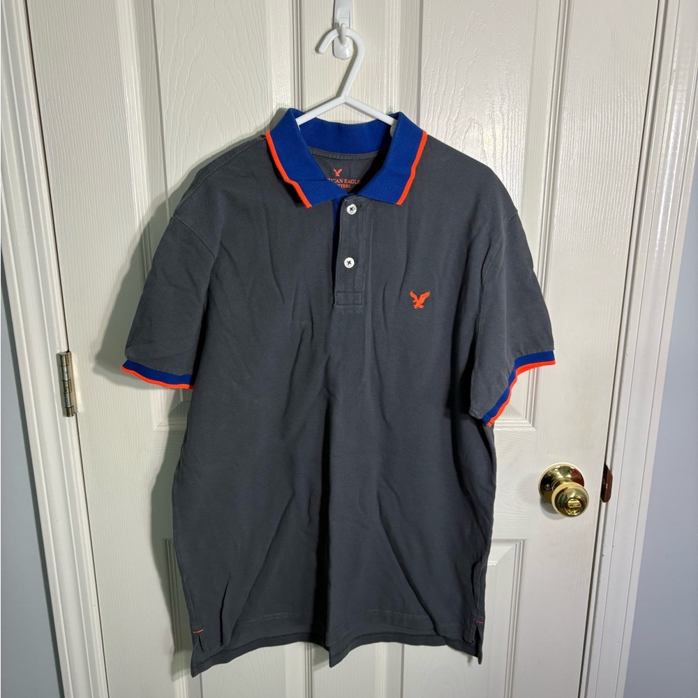 AEO Gray and Orange Polo Shirt